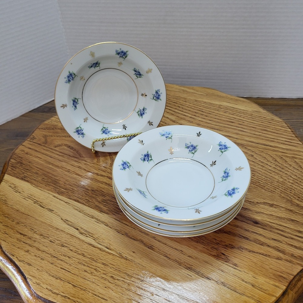 Noritake China Rembrance Rimmed Soup Fruit Bowl Japan #5146 Set Of 5 Blue Floral